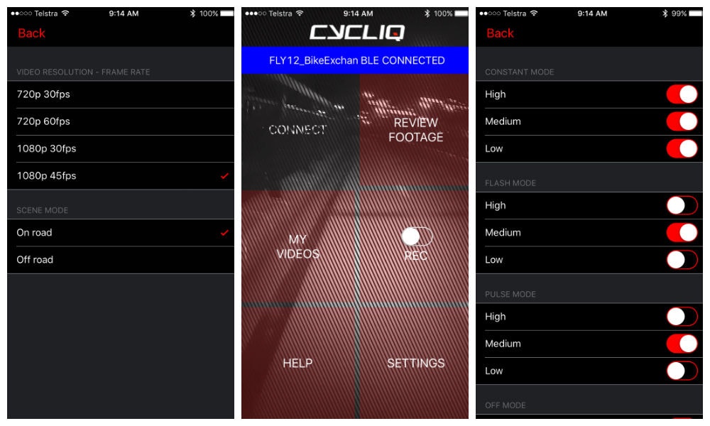 Cycliq fly12 screenshot app